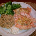 Stuffed Salmon, Wild Rice, Steamed Broccoli 