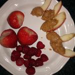 Snack! Apple Slices , Natural Peanut Butter, Strawberries, Raspberries