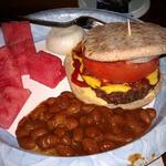 96% Lean Burger, Baked Beans, Watermelon